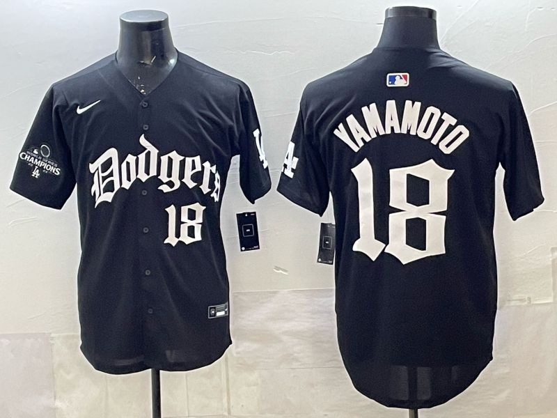 Men 2026 Nike Los Angeles Dodgers #18 Yamamoto Black Game MLB Jersey 09